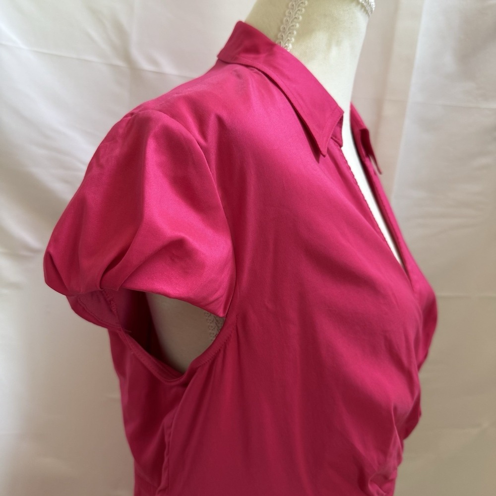 Betsey Johnson Womens Faux‎ Wrap Hot Pink Midi Dress Size 14 - Picture 5 of 13